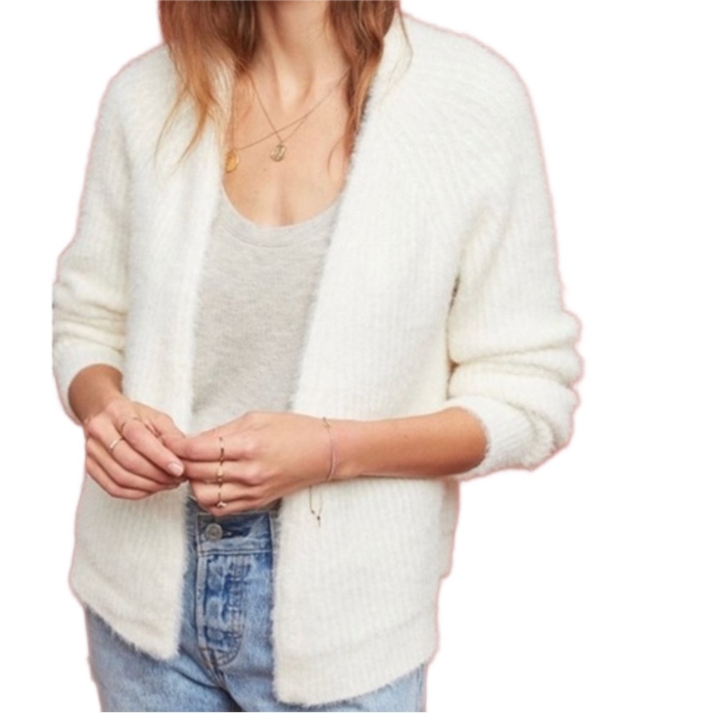Anthropologie Sleeping on Snow Eyelash Open Front Cardigan in White